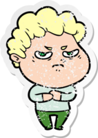 distressed sticker of a cartoon angry man png