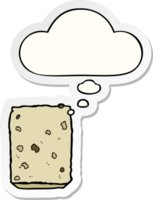cartoon biscuit with thought bubble as a printed sticker png