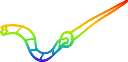 rainbow gradient line drawing of a cartoon needle and thread png