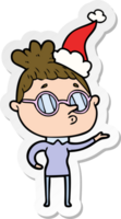 hand- getrokken sticker tekenfilm van een vrouw vervelend bril vervelend de kerstman hoed png