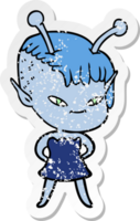 distressed sticker of a cute cartoon alien girl png