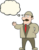 cartoon sensible business man in bowler hat with thought bubble png