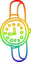 rainbow gradient line drawing of a cartoon wrist watch png