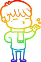 rainbow gradient line drawing of a cartoon curious boy png