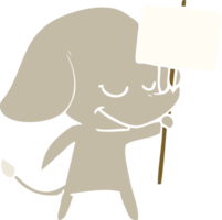 Éléphant souriant de dessin animé de style plat couleur avec pancarte png