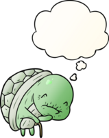 cute cartoon old turtle with thought bubble in smooth gradient style png