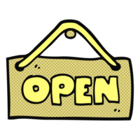 drawn cartoon open shop sign png