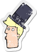 retro distressed sticker of a cartoon man wearing top hat png