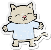 distressed sticker of a happy cartoon cat png