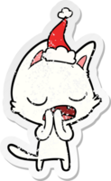 falando gato mão desenhado angustiado adesivo desenho animado do uma vestindo santa chapéu png