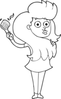 getrokken zwart en wit tekenfilm vrouw poetsen haar- png