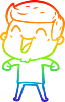 rainbow gradient line drawing of a cartoon man laughing png