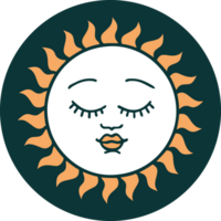 iconic tattoo style image of a sun with face png