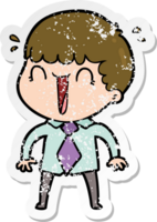 distressed sticker of a laughing cartoon man in shirt and tie png