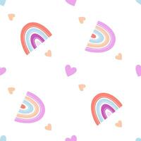 Abstract seamless pattern with cute rainbows and hearts. Cute t-shirt and textile design for kids clothing. Abstract seamless pattern illustration vector