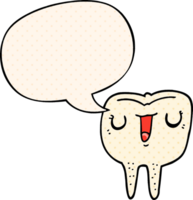 cartoon happy tooth with speech bubble in comic book style png