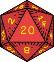 Retro Tattoo Style natural 20 D20 dice roll png