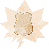 cartoon slice of bread with speech bubble in grunge distressed retro textured style png