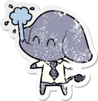 distressed sticker of a cute cartoon elephant spouting water png