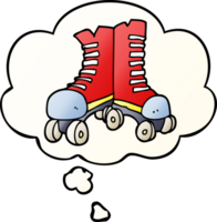 cartoon roller boots with thought bubble in smooth gradient style png