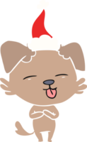 hand- getrokken vlak kleur illustratie van een hond plakken uit tong vervelend de kerstman hoed png