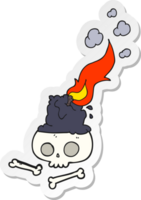 sticker of a cartoon burning candle on skull png