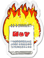 retro distressed sticker of a cartoon calendar showing month of november png