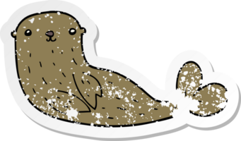 distressed sticker of a cartoon seal png