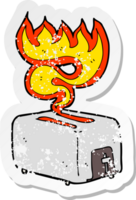 retro distressed sticker of a cartoon burning toaster png