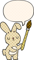tecknad serie kanin med måla borsta med Tal bubbla i komisk bok stil png