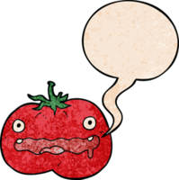 desenho animado tomate com discurso bolha dentro retro textura estilo png