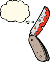 cartoon bloody folding knife with thought bubble png