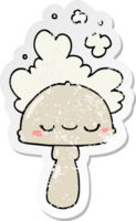 distressed sticker of a cartoon mushroom with spoor cloud png