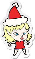 ziemlich Hand gezeichnet Aufkleber Karikatur von ein Elf Mädchen tragen Santa Hut png