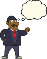 cartoon sensible business man in bowler hat with thought bubble png