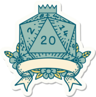 sticker of a natural 20 critical hit D20 dice roll png