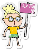 distressed sticker of a cartoon woman wearing spectacles png