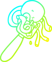 cold gradient line drawing of a cartoon spaghetti and meatballs on fork png