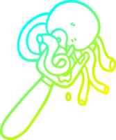 cold gradient line drawing of a cartoon spaghetti and meatballs on fork png