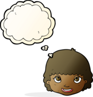 cartoon happy female face with thought bubble png