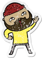 distressed sticker of a cartoon happy bearded man png