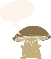 dessin animé champignon personnage avec discours bulle dans rétro style png