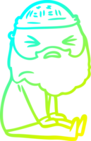 cold gradient line drawing of a cartoon man with beard png