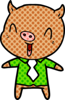 happy cartoon pig wearing shirt and tie png