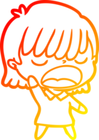 warm gradient line drawing of a cartoon woman talking loudly png