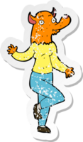 retro distressed sticker of a cartoon dancing fox woman png