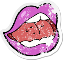 retro distressed sticker of a cartoon pink mouth png