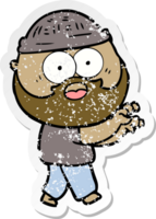 distressed sticker of a cartoon bearded man grasping png