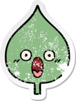 distressed sticker of a cute cartoon expressional leaf png