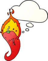 cartoon flaming hot chili pepper with thought bubble in smooth gradient style png